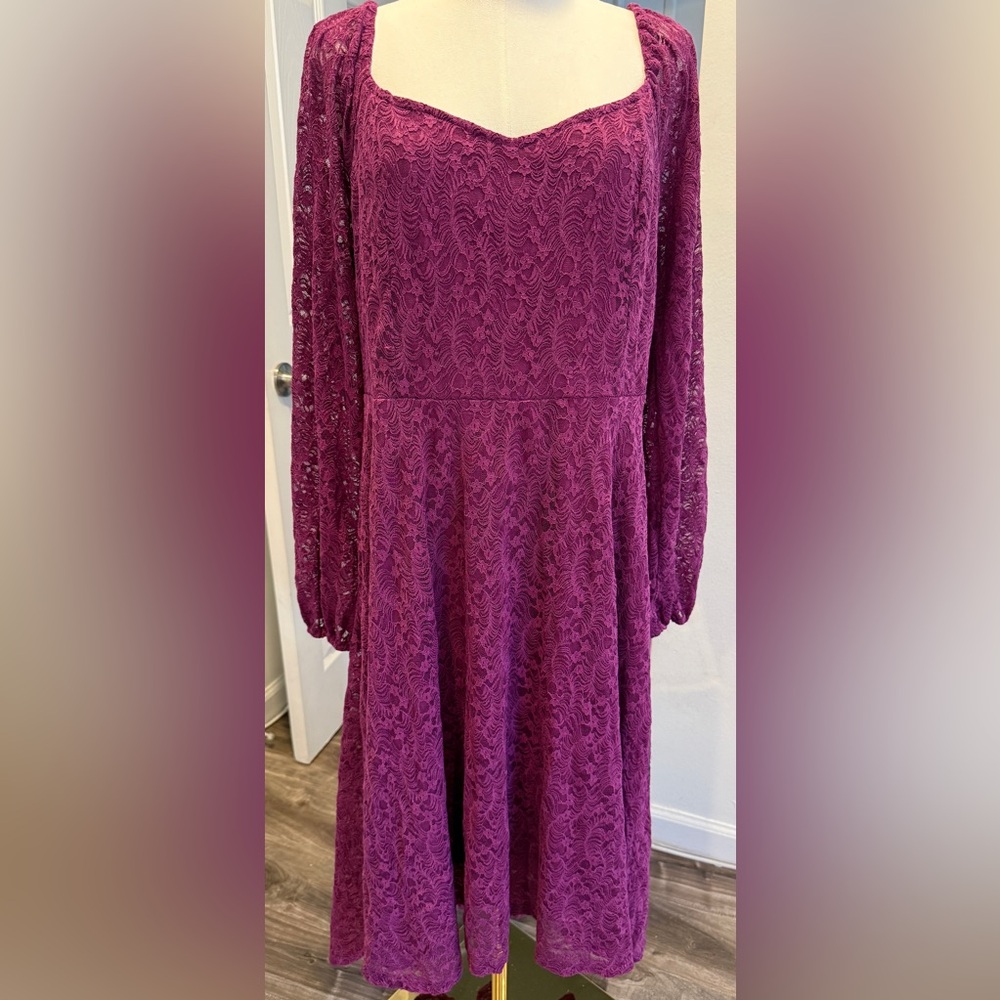 Jasambac Magenta Lace Long Sleeve Dress – Size 2XL 💜